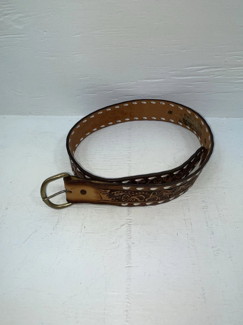 New Brown Genuine Leather Weaved And Tooled 30” Belt #203 JJ-94