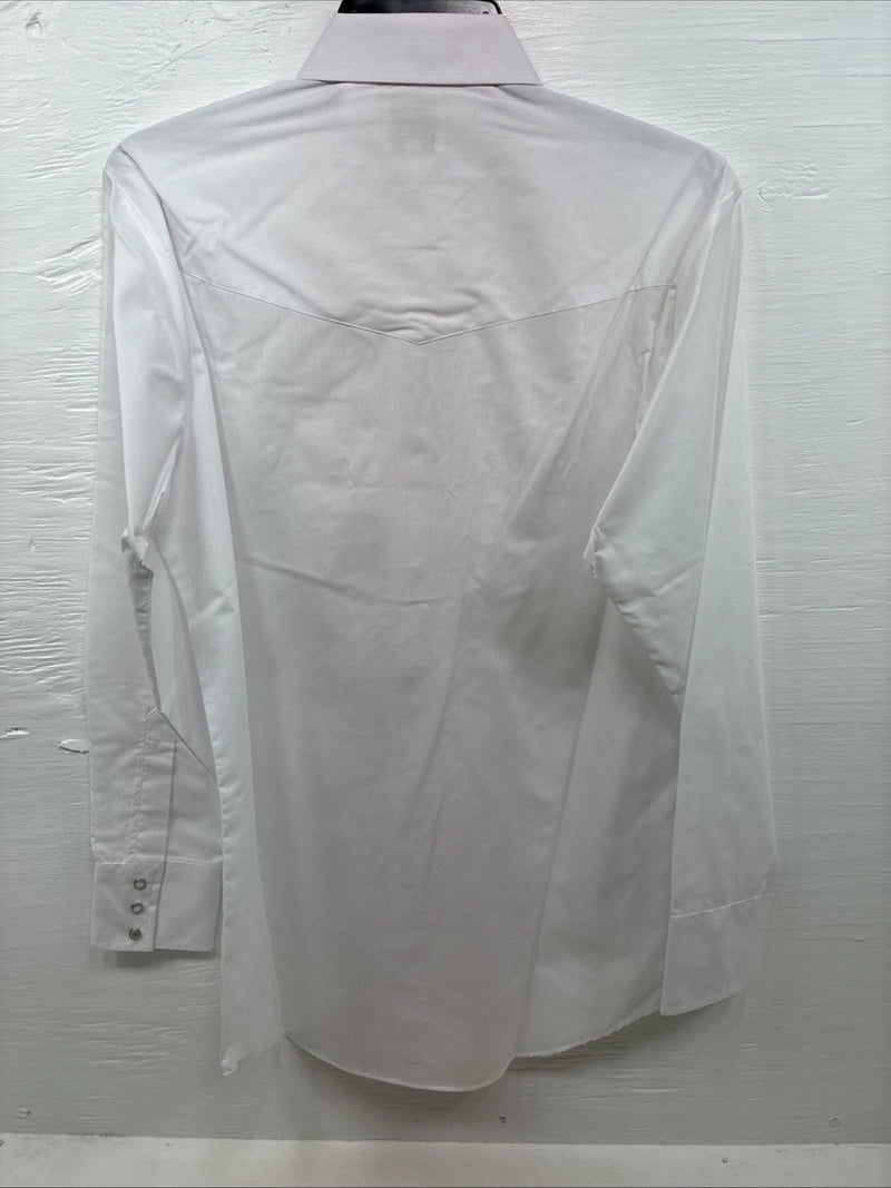 New Men’s ELY Cattleman Simple White Long Sleeve Pearl Snap 15.5 Medium K-56