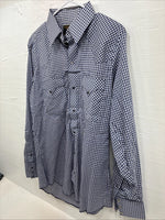 New Men’s Dickson Jenkins Blue Checkered Long Sleeve Pearl Snap 15.5 Medium K-65