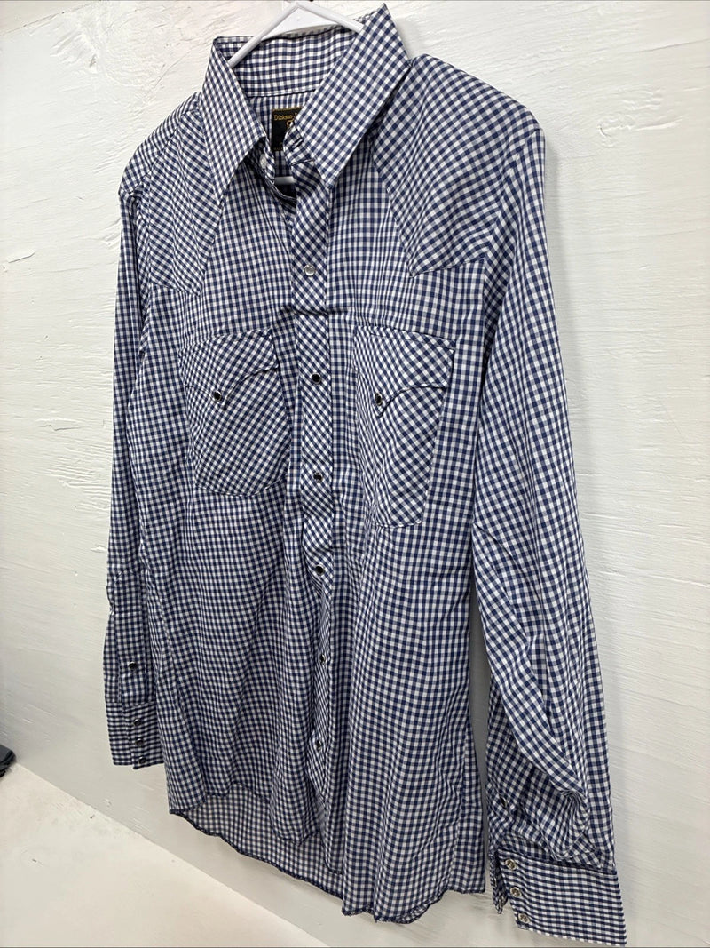 New Men’s Dickson Jenkins Blue Checkered Long Sleeve Pearl Snap 15.5 Medium K-65