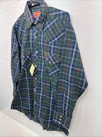 New Men’s ELY Plains Green Multicolor Plaid Long Sleeve Pearl Snap Medium M-45