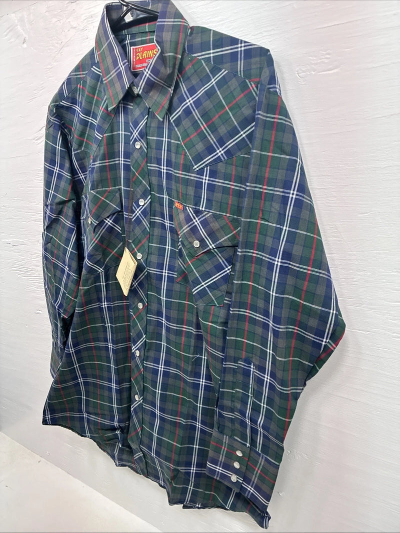 New Men’s ELY Plains Green Multicolor Plaid Long Sleeve Pearl Snap Medium M-45