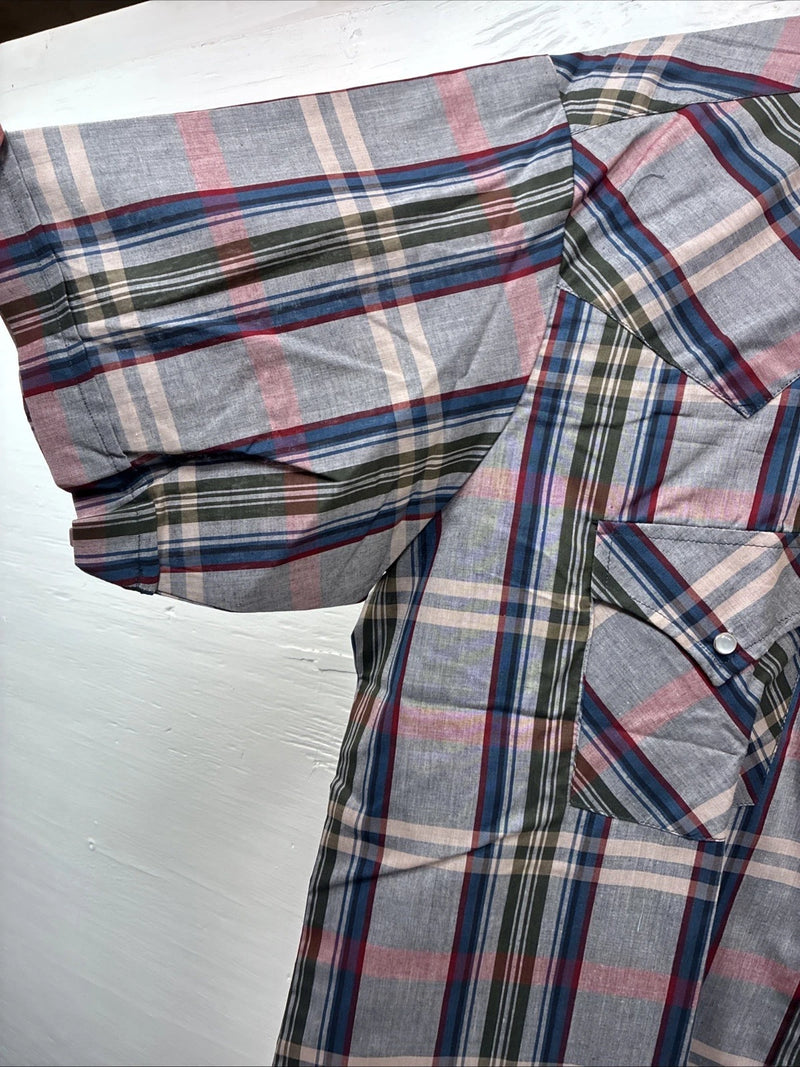New Men’s ELY Cattleman Multicolor Plaid Short Sleeve Pearl Snap 16.5 Large Q-30