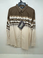 New Women’s Brown Aztec Panhandle Slim Long Sleeve Button Up Shirt L 3B-110