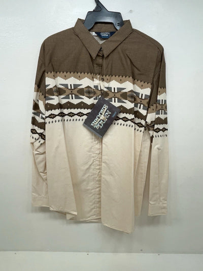 New Women’s Brown Aztec Panhandle Slim Long Sleeve Button Up Shirt L 3B-110