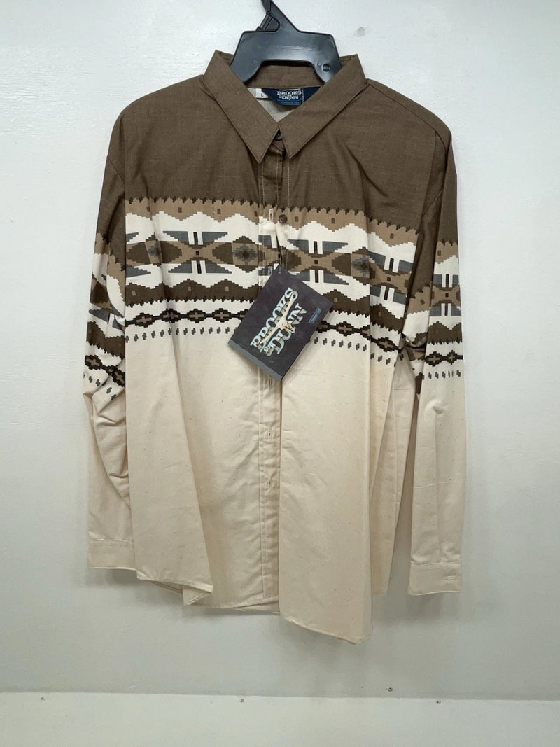 New Women’s Brown Aztec Panhandle Slim Long Sleeve Button Up Shirt L 3B-110