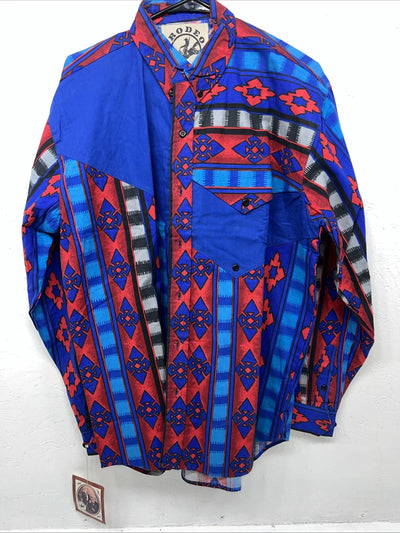 New Men’s Rodeo Active Red And Blue Western Button Shirt. Small A-173
