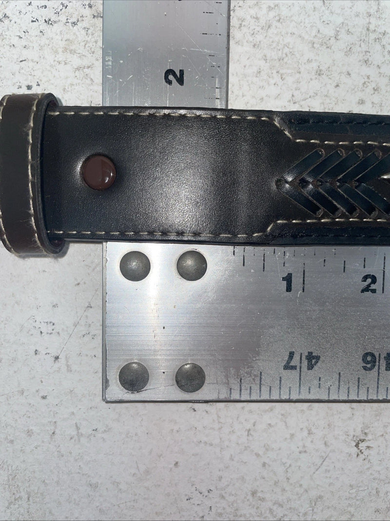 New Brown Genuine Leather Hired Hand Thread With Pendent 32” Belt #2620201 Z-20