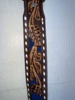 New Blue Genuine Leather Longhorn Tooled 30” Belt #82829 JJ-125