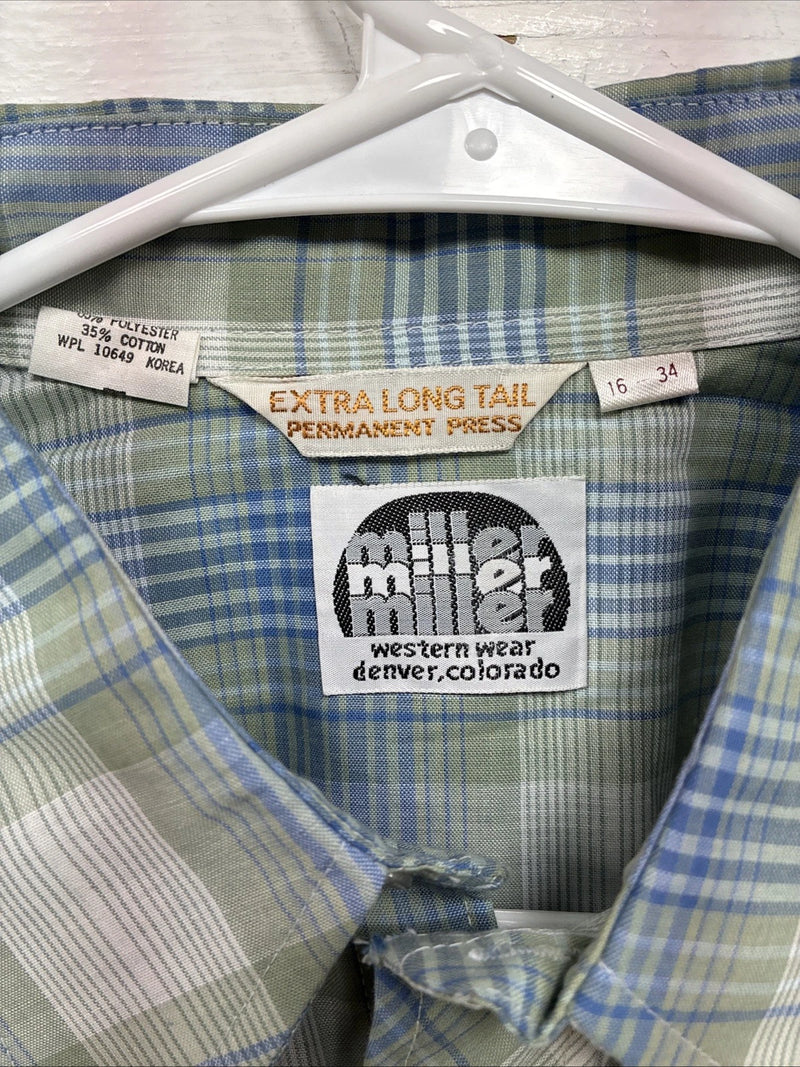 New Men’s Miller Blue Green Plaid Long Sleeve Pearl Snap 16 Large Q-71