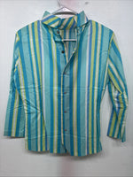 New Women’s Karman Blue Green Stripe Long Sleeve Pearl Snap Medium TT-59