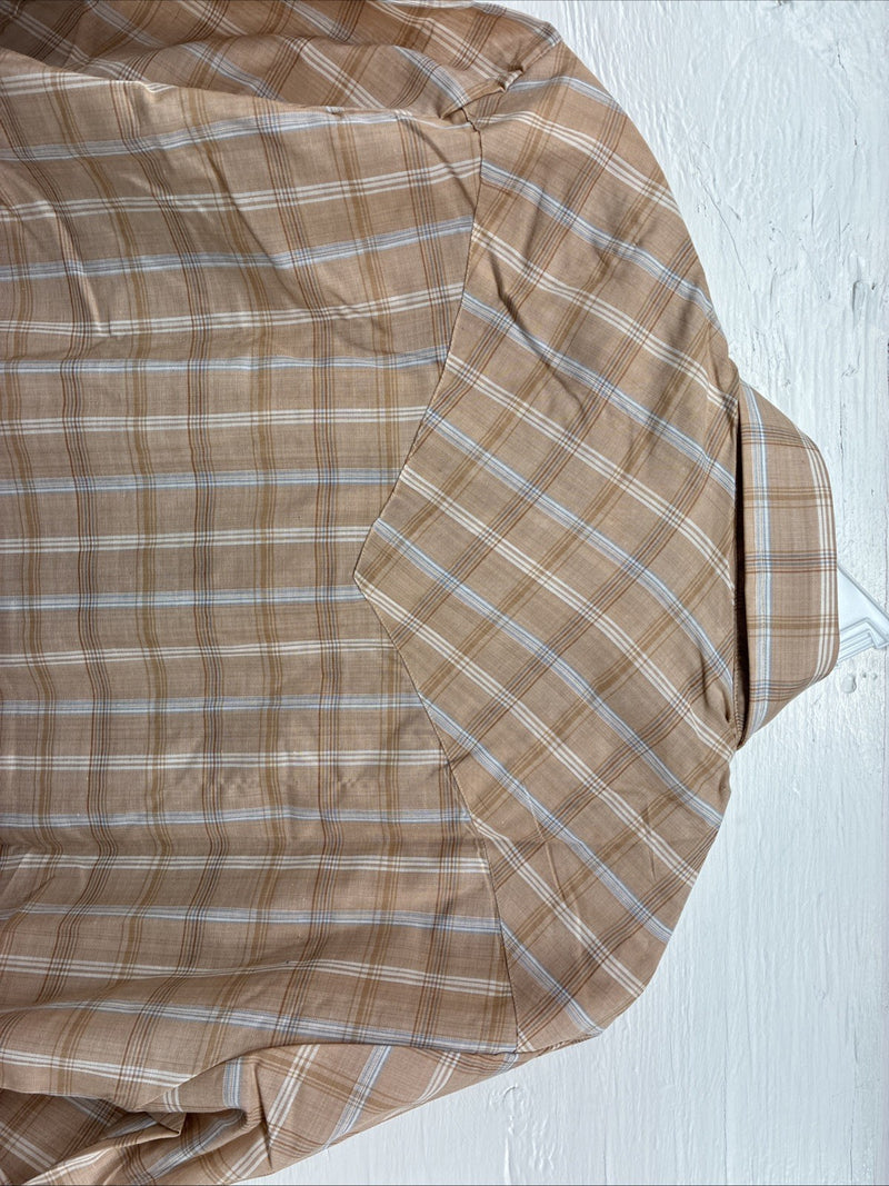 New Men’s ELY Cattleman Tan Plaid Short Sleeve Pearl Snap Medium Short K-70