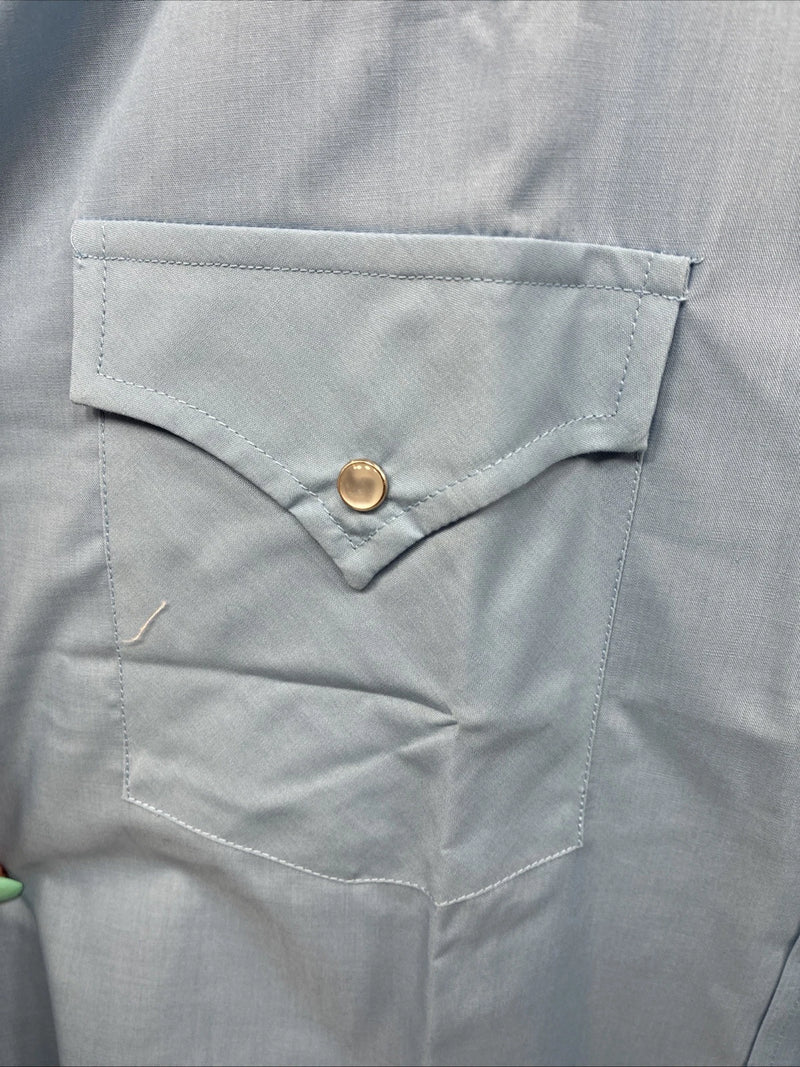 New Men’s ELY Cattleman Blue Simple Short Sleeve Pearl Snap XL F-85