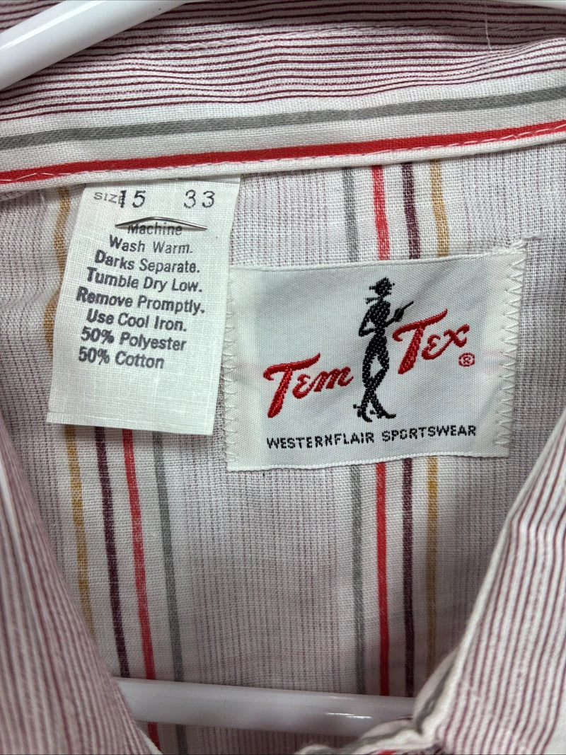 New Men’s Tem Tex Pink Stripe Long Sleeve Pearl Snap 15 Medium X-44