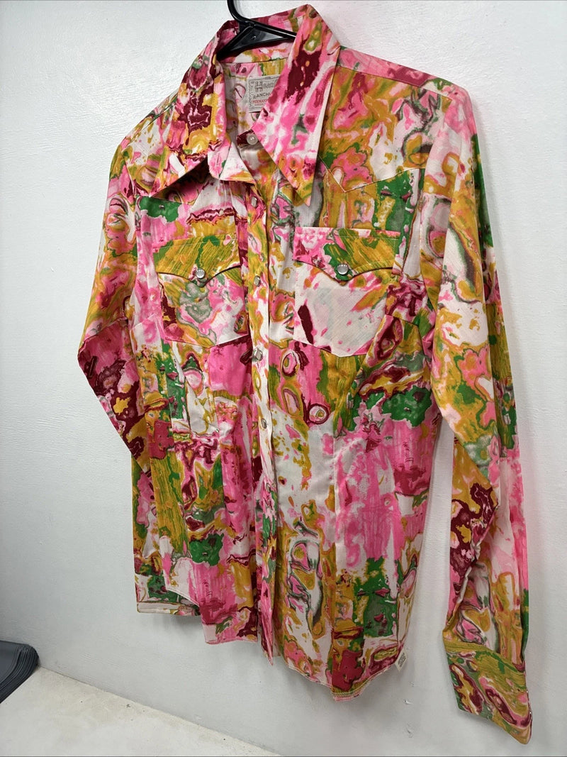 New Women’s H Bar C Floral Designed Long Sleeve Pearl Snap Size 36 YY-25