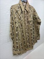 New Men’s ELY Plains Multicolor Leaf Design Long Sleeve Pearl Snap 16 Large Q-56