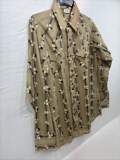 New Men’s ELY Plains Multicolor Leaf Design Long Sleeve Pearl Snap 16 Large Q-56