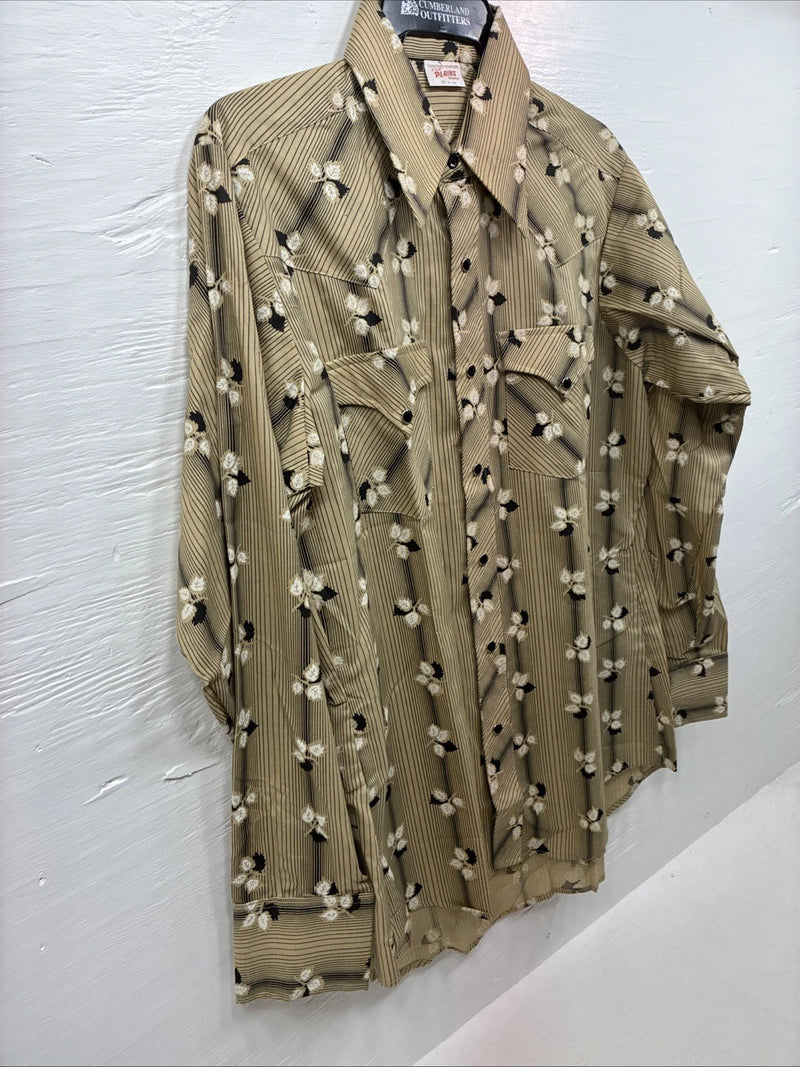 New Men’s ELY Plains Multicolor Leaf Design Long Sleeve Pearl Snap 16 Large Q-56