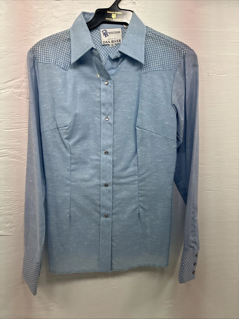 New Men’s DR Westerns Baby Blue Designed Long Sleeve Pearl Snap 10 Small J-50