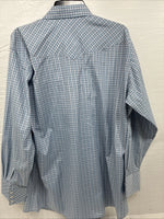New Men’s White Horse Blue White Plaid Long Sleeve Pearl Snap XL R-71