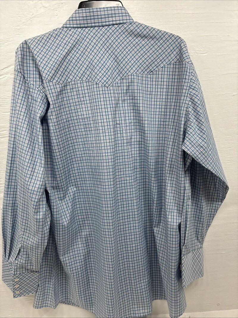 New Men’s White Horse Blue White Plaid Long Sleeve Pearl Snap XL R-71