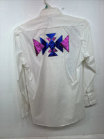 New Women’s Broadway White Designed Long Sleeve Button Up Size Small YY-127