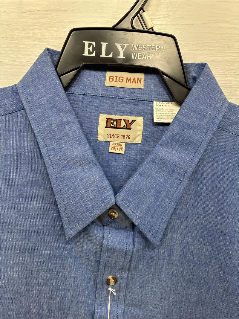 New Men’s ELY Cattleman Blue Long Sleeve Button Up 20.5 X 36 4XL E-100