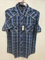 New Men’s ELY 1878 Plus Gray Plaid Short Sleeve Pearl Snap Large X-59