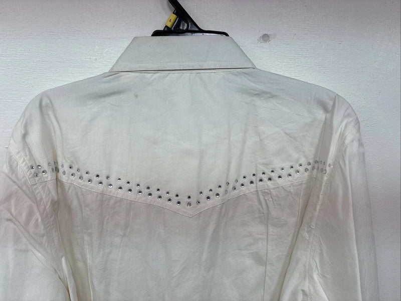 New Women’s Cumberland White Gem Long Sleeve Pearl Snap Large II-98