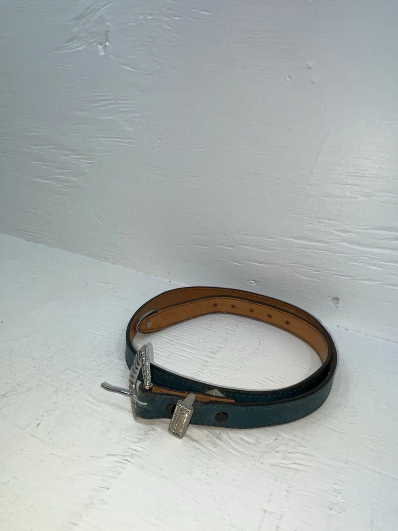 New Blue Genuine Leather Silver Pendent 32” Belt JJ-24