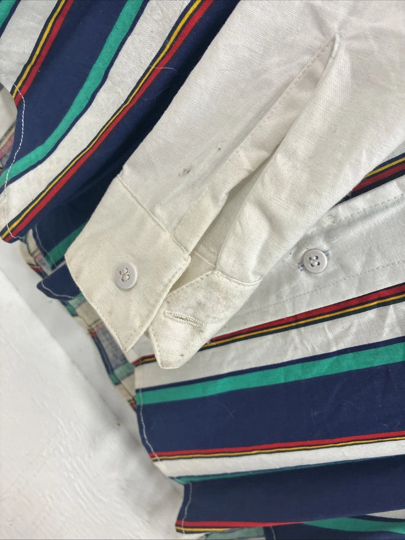New Men’s Mine & Bills White Multicolor Stripe Long Sleeve Button Up Large V-78