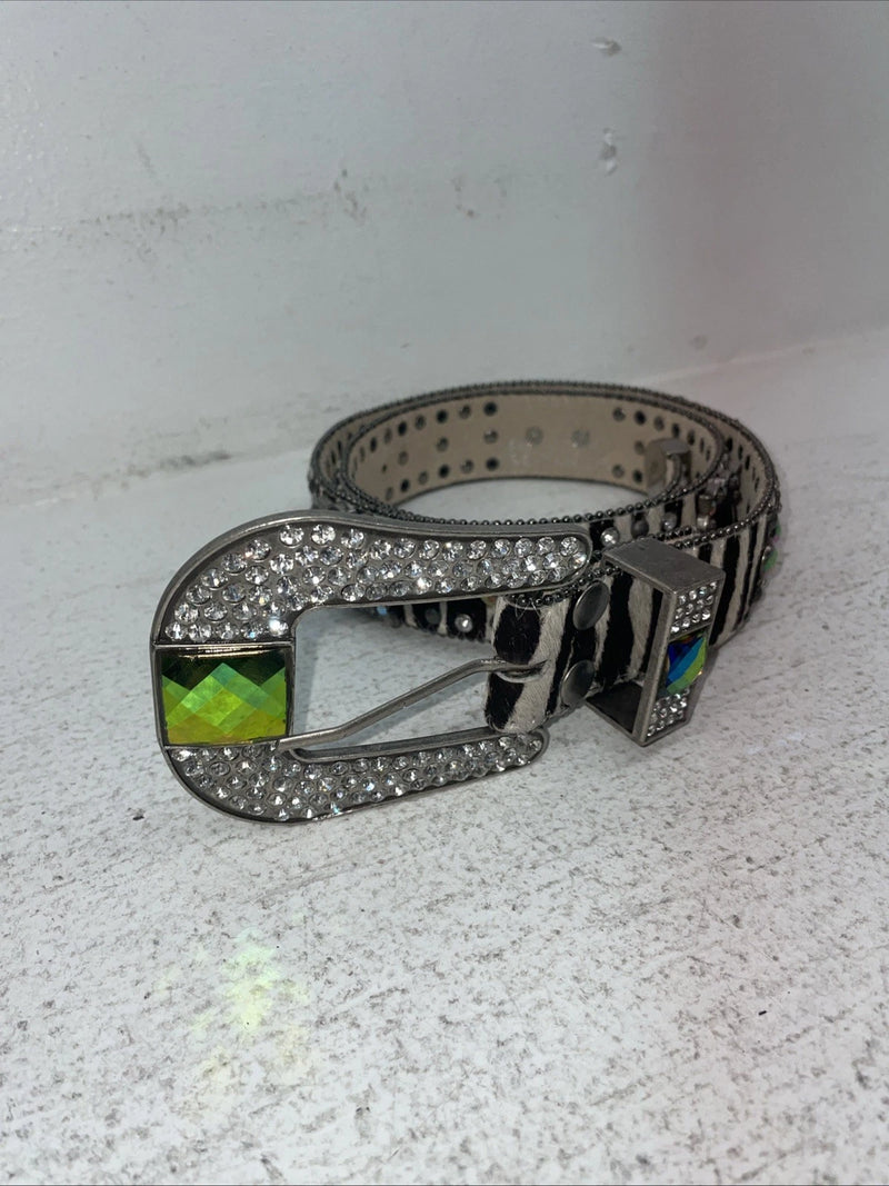 New Black And White Genuine Leather Nocona Rainbow Bling M Belt #N1330999 Z-27
