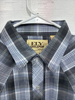 New Men’s ELY Cattleman Gray Blue Plaid Long Sleeve Pearl Snap Large Q-54