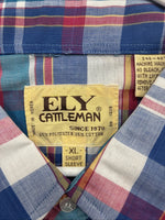 New Men’s ELY Cattleman Multicolor Plaid Short Sleeve Pearl Snap XL Short T-30