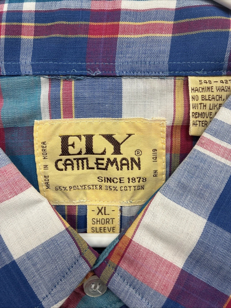 New Men’s ELY Cattleman Multicolor Plaid Short Sleeve Pearl Snap XL Short T-30