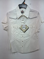 New Women’s Cumberland White Cropped White Short Sleeve Pearl Snap Medium LL-67
