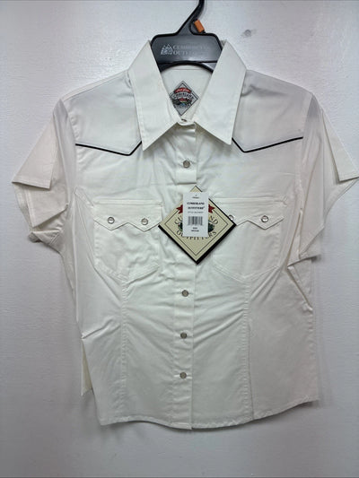 New Women’s Cumberland White Cropped White Short Sleeve Pearl Snap Medium LL-67