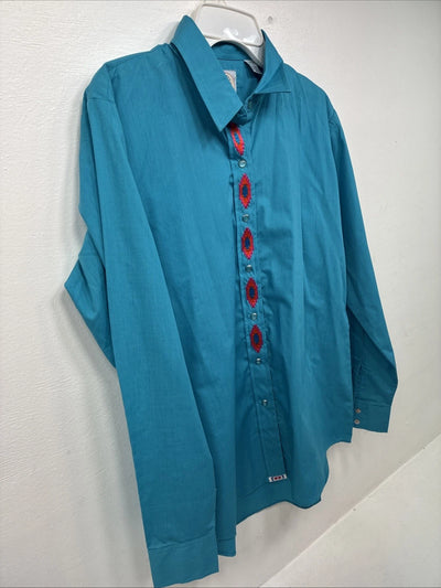 New Women’s Country Charmers Blue Long Sleeve Pearl Snap Large DD-68