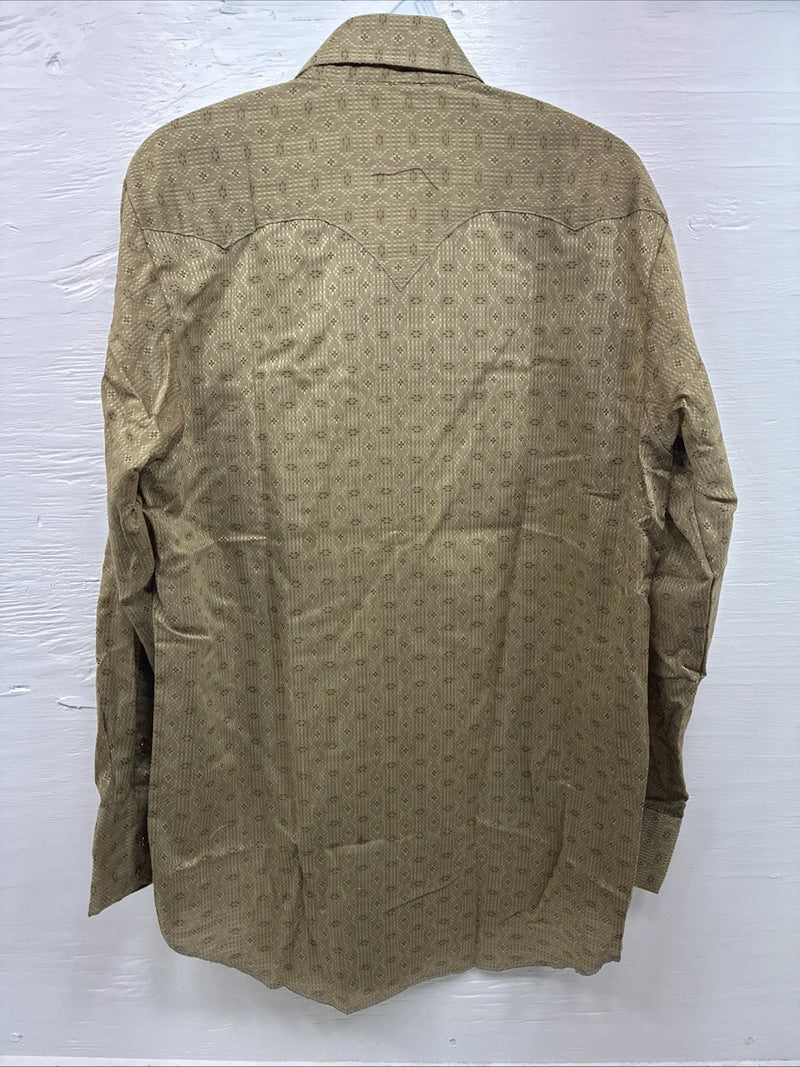 New Men’s Tem Tex Green Designed Long Sleeve Pearl Snap 15.5 Medium X-13