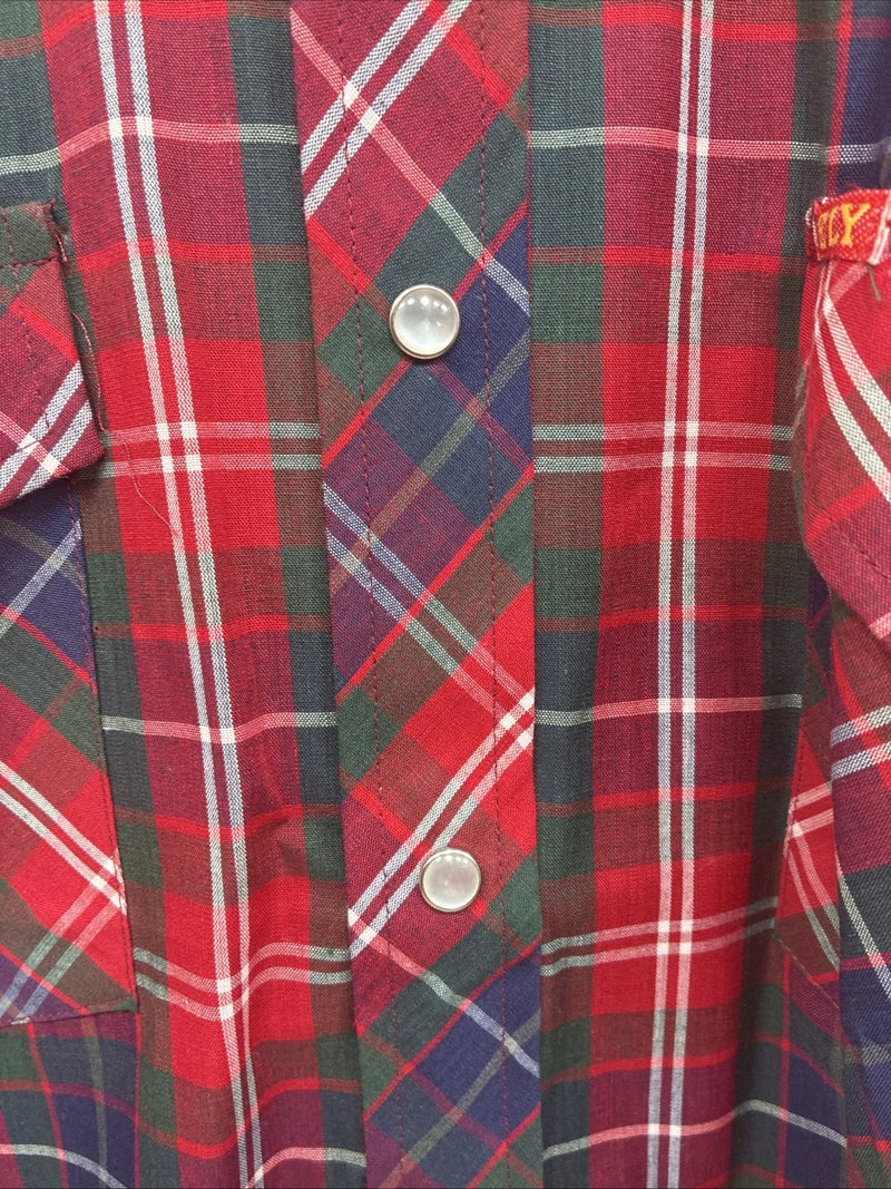 New Men’s ELY Plains Red Plaid Long Sleeve Pearl Snap 15.5 Medium T-80 