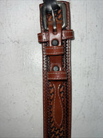 New Brown Genuine Leather Double S Tooled Belt #0701048 40 W-12