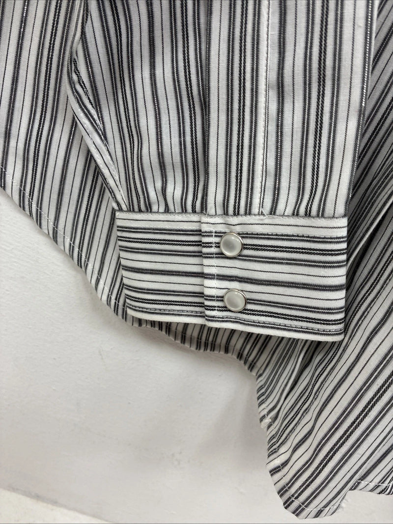 New Women’s White Horse Black White Stripe Long Sleeve Pearl Snap Medium LL-80