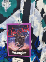 New Men’s Wrangler Black Blue Designed Long Sleeve Button Up 15.5 Medium V-87