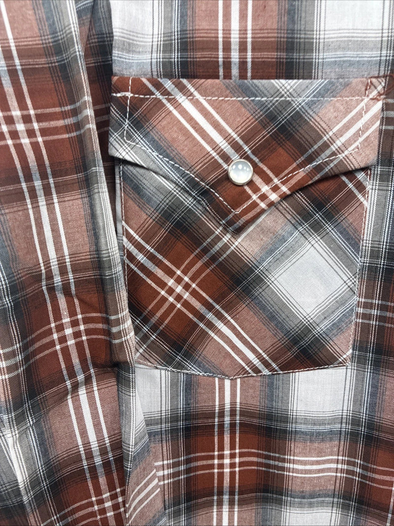 New Kids ELY Cattleman Orange Plaid Long Sleeve Pearl Snap Size 12 DD-37