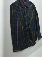 New Men’s ELY Plains Green Plaid Long Sleeve Pearl Snap Shirt 16x34 L P-74