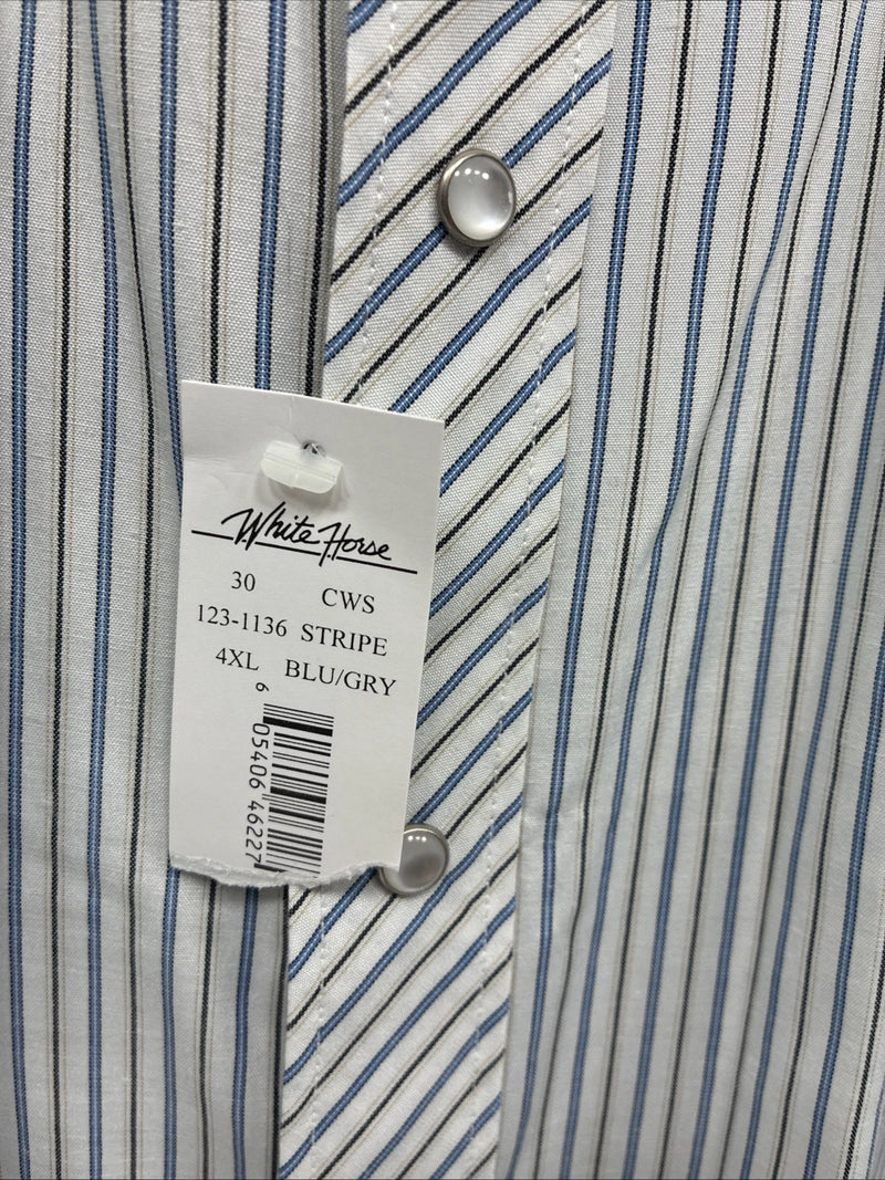 New Men’s White Horse White Striped Long Sleeve Pearl Snap 4XL F-46