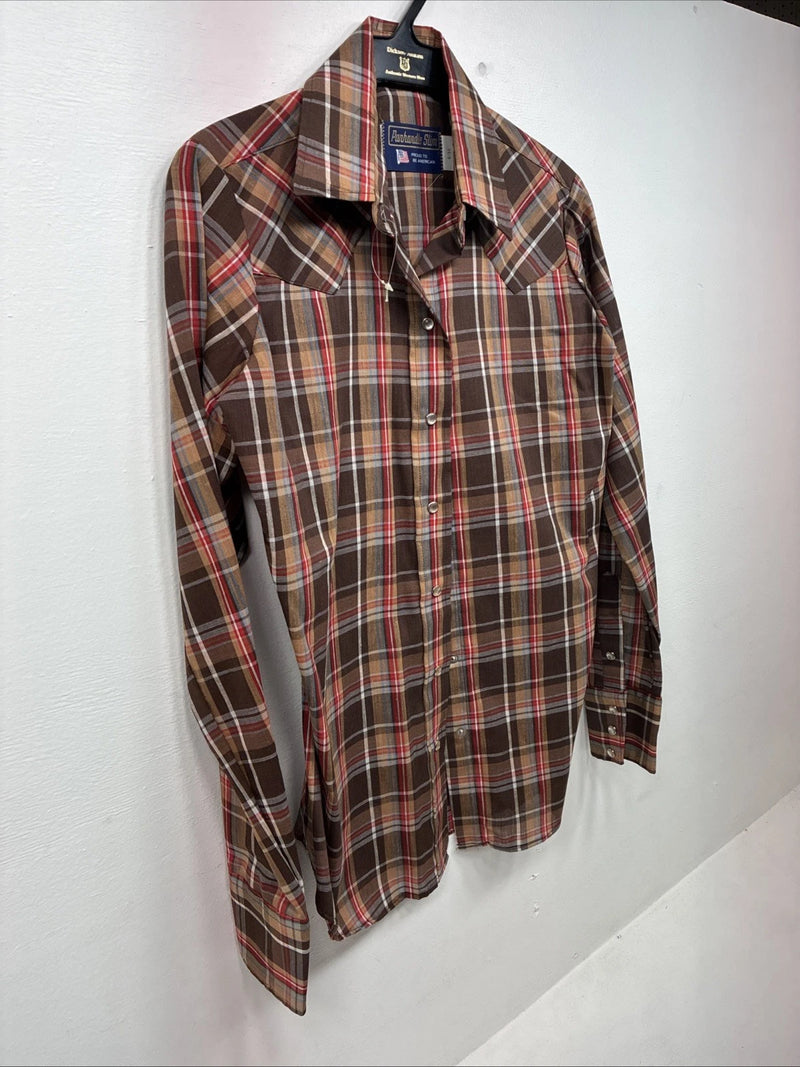 New Boys Panhandle Slim Brown Plaid Long Sleeve Pearl Snap Size 8 DD-102