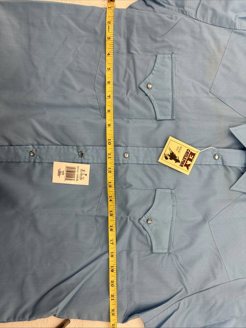 New Men’s ELY Cattleman Blue Short Sleeve Pearl Snap 16.5 Large AA-93