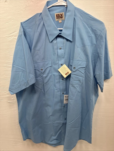 New Men’s ELY Cattleman Blue Someone Short Sleeve Pearl Snap 17 XL O-28
