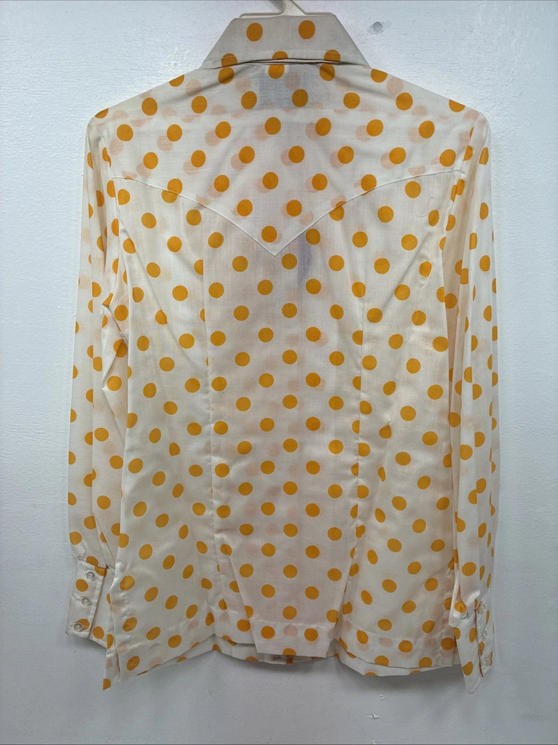 New Women’s Panhandle Slim Yellow Polkadot Long Sleeve Pearl Snap Size 35 KK-8